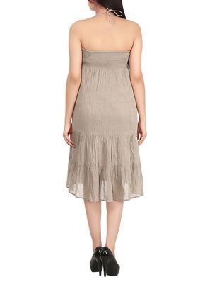 brown solid cotton off shoulder dress - 15072062 - Standard Image - 3