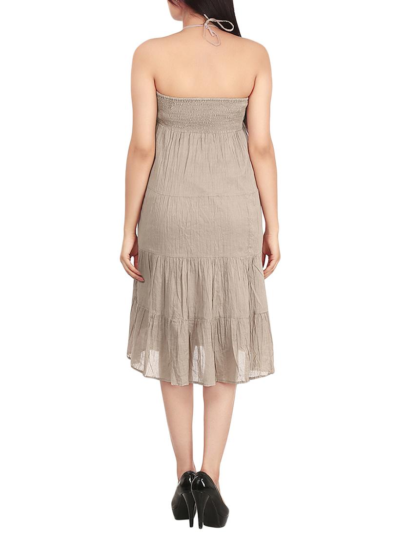 brown solid cotton off shoulder dress - 15072062 - Zoom Image - 3