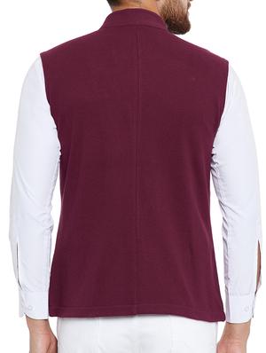 maroon cotton nehru jacket - 15077401 - Standard Image - 3