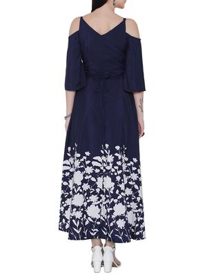 navy blue printed cold shoulder maxi dress - 15077425 - Standard Image - 3