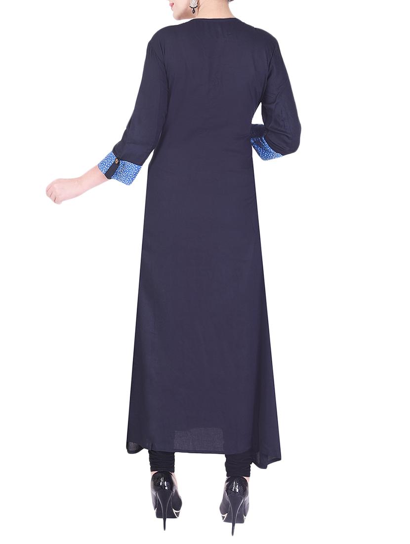 Blue rayon layered kurta - 15081312 - Zoom Image - 3