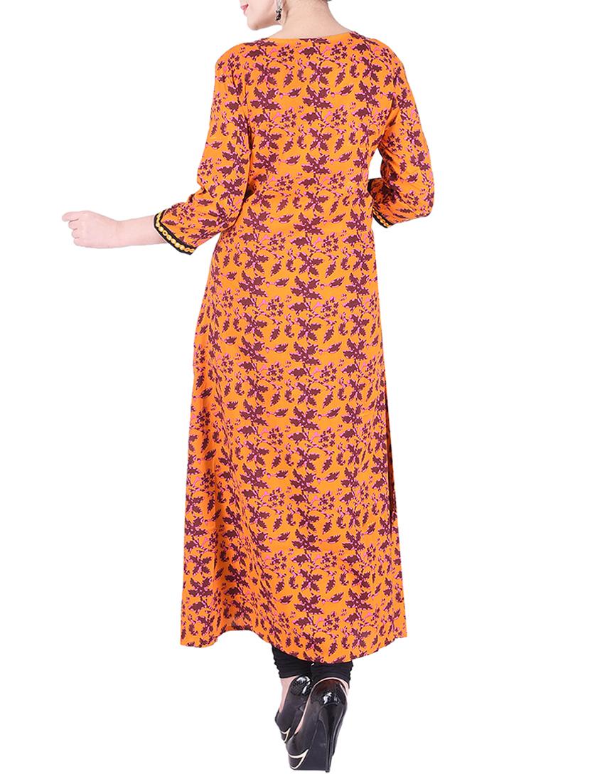 Orange rayon layered kurta - 15081313 - Zoom Image - 3