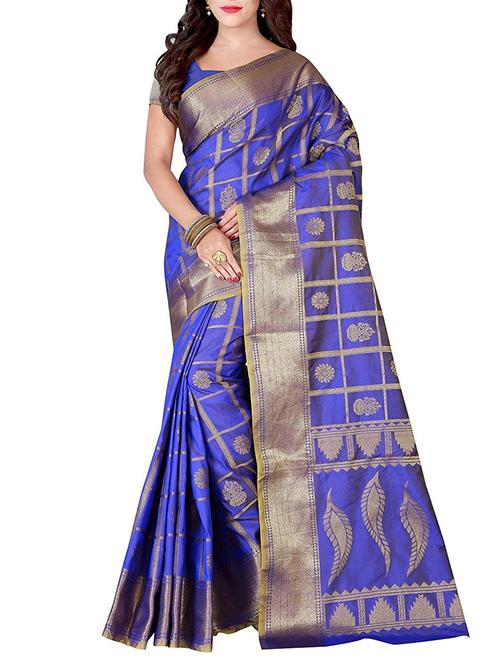 blue banarasi silk saree with blouse - 15084026 - Standard Image - 1