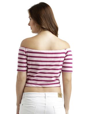 off shoulder striped crop top - 15085654 - Standard Image - 3