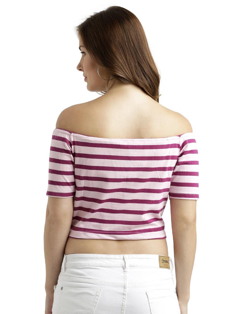 off shoulder striped crop top - 15085654 - Zoom Image - 3