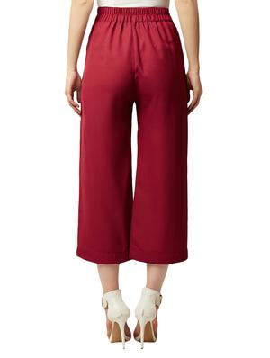 Maroon solid wide leg trouser - 15086025 - Standard Image - 3