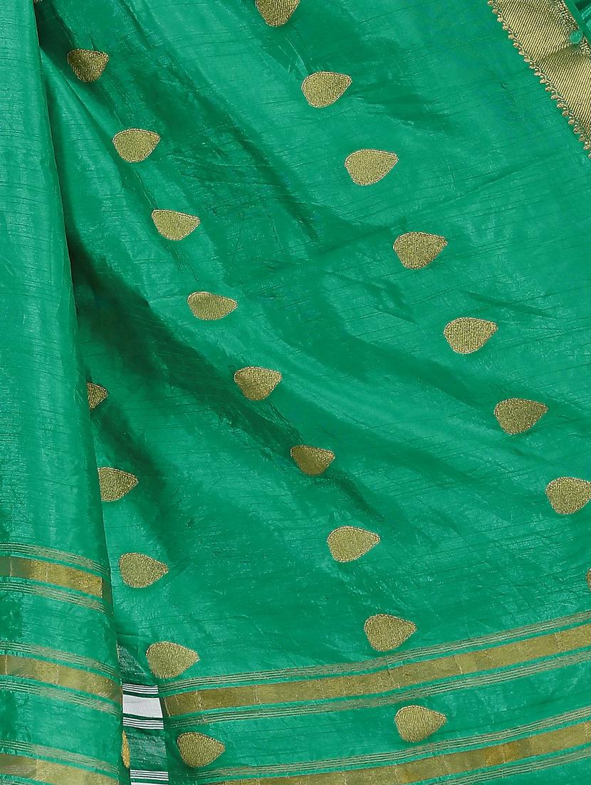 turquoise silk blend banarasi saree with blouse - 15086157 - Zoom Image - 3