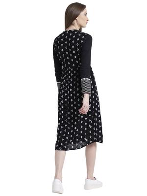 mandarin neck printed a-line dress - 15092382 - Standard Image - 3