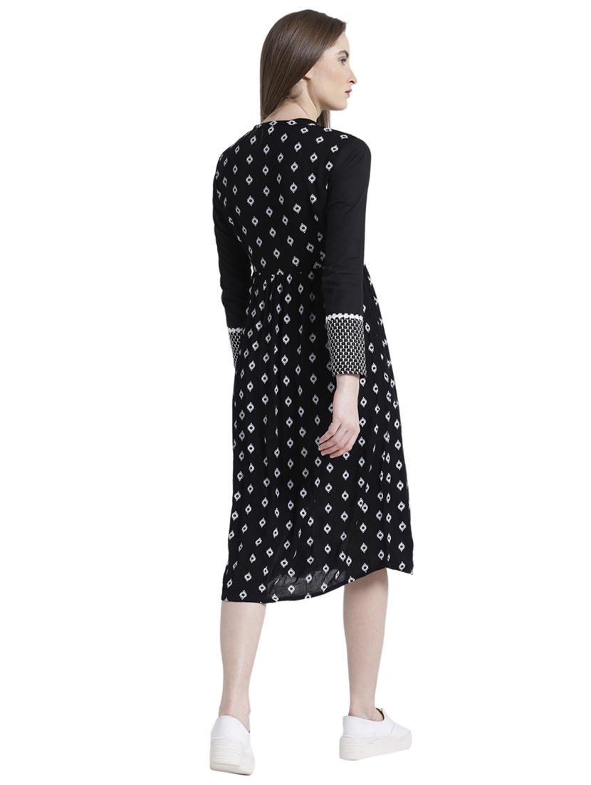 mandarin neck printed a-line dress - 15092382 - Zoom Image - 3