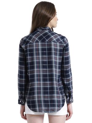 navy blue cotton asymmetric shirt - 15092605 - Standard Image - 3