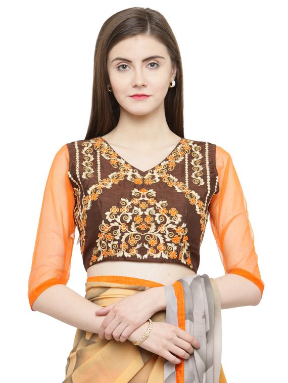 orange georgette printed saree with blouse - 15093252 - Zoom Image - 3