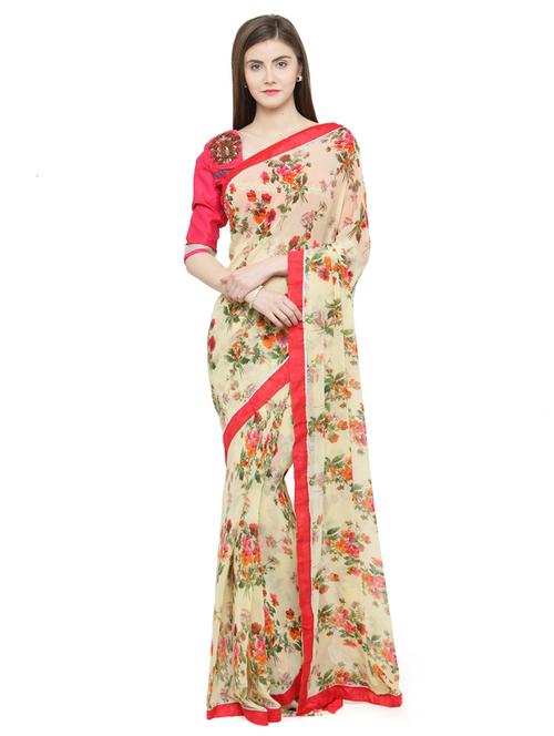 floral printed saree with blouse - 15093344 - Standard Image - 1
