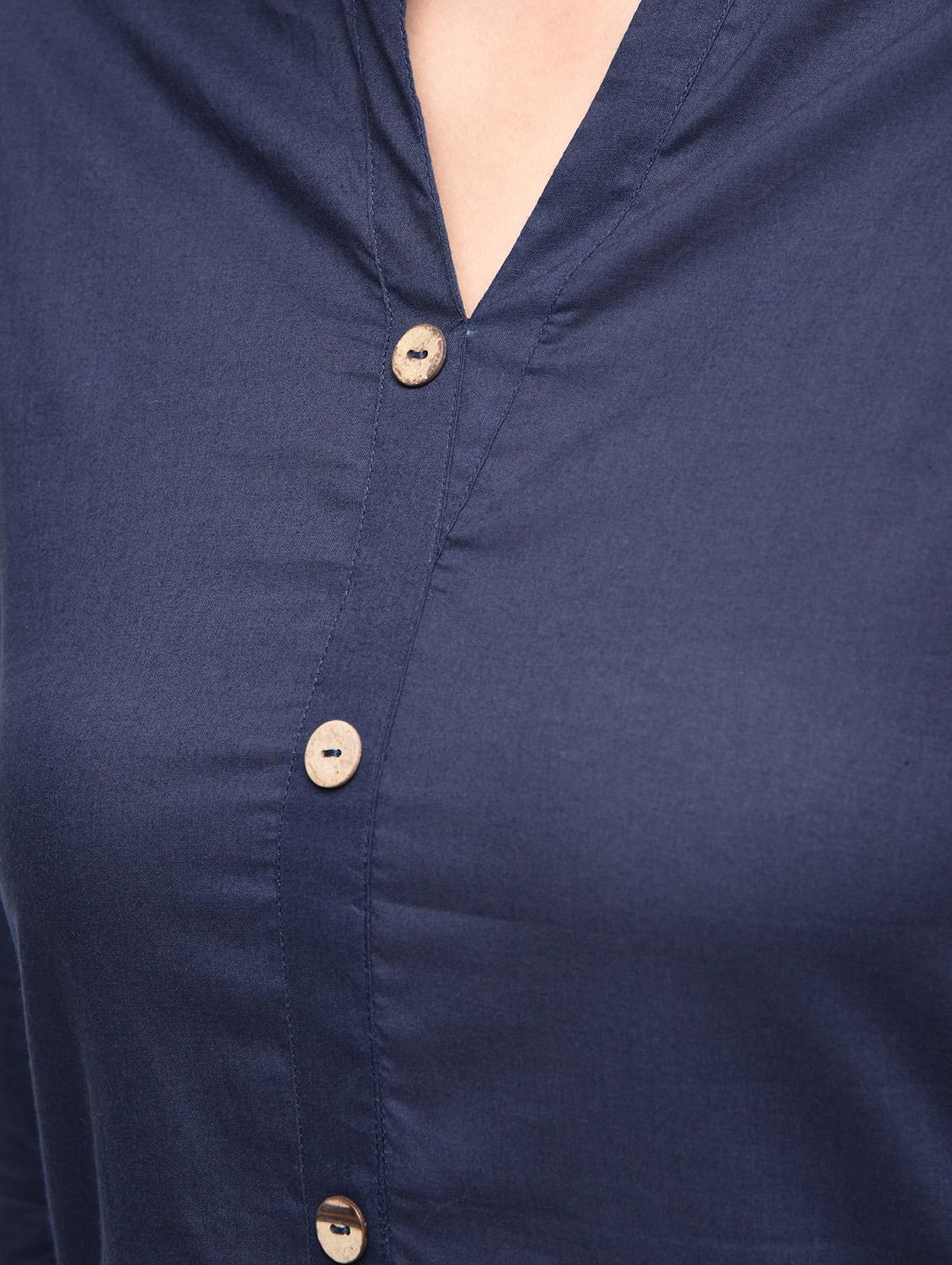 Blue cotton solid straight kurta - 15101345 - Zoom Image - 6