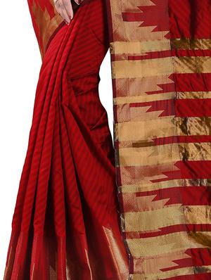 red cotton silk woven saree with blouse - 15103391 - Standard Image - 3