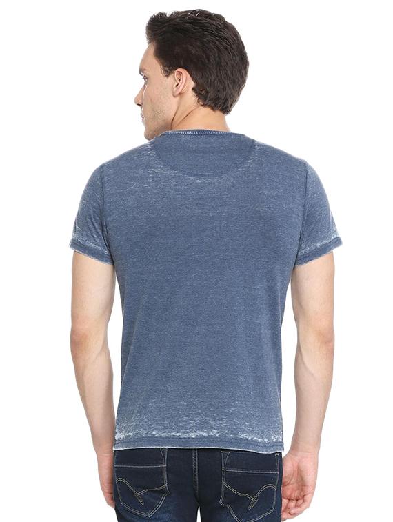 blue cotton blend chest print t-shirt - 15105971 - Zoom Image - 3