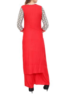 Red cotton straight kurta - 15106249 - Standard Image - 3