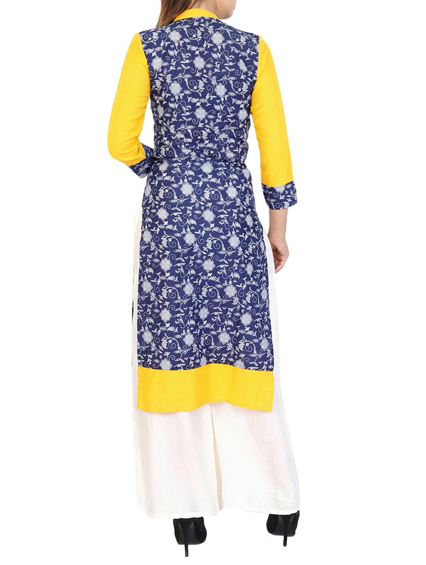 yellow cotton straight kurta - 15106250 - Zoom Image - 3