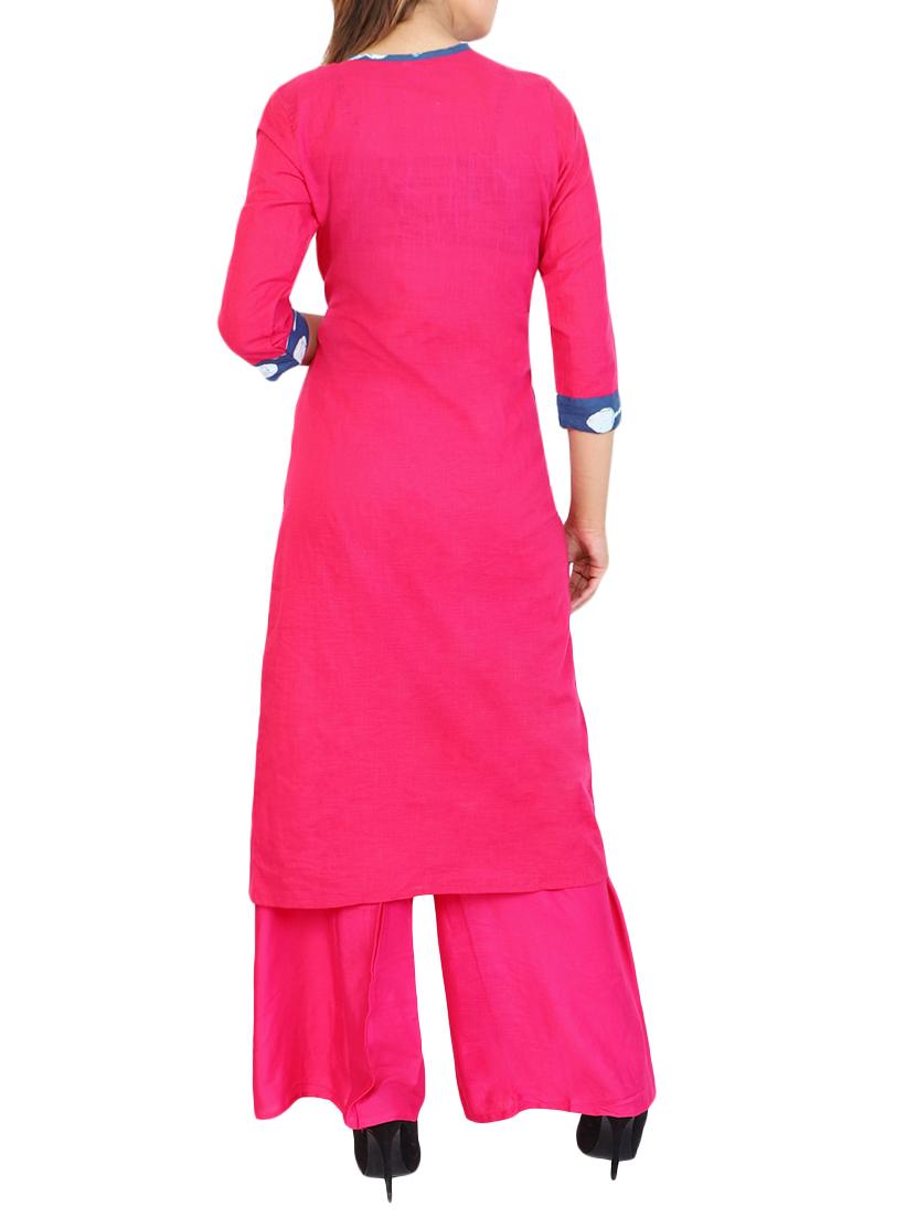 pink cotton a-line kurta - 15106257 - Zoom Image - 3