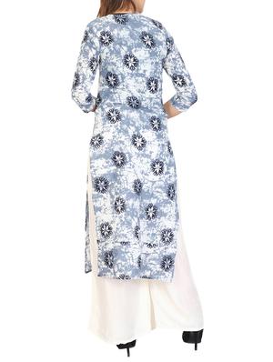blue cotton straight kurta - 15106260 - Standard Image - 3
