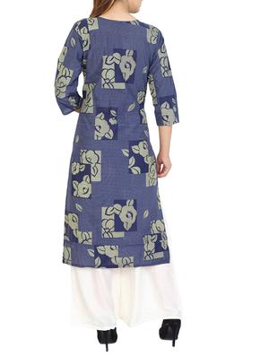 blue cotton straight kurta - 15106264 - Standard Image - 3