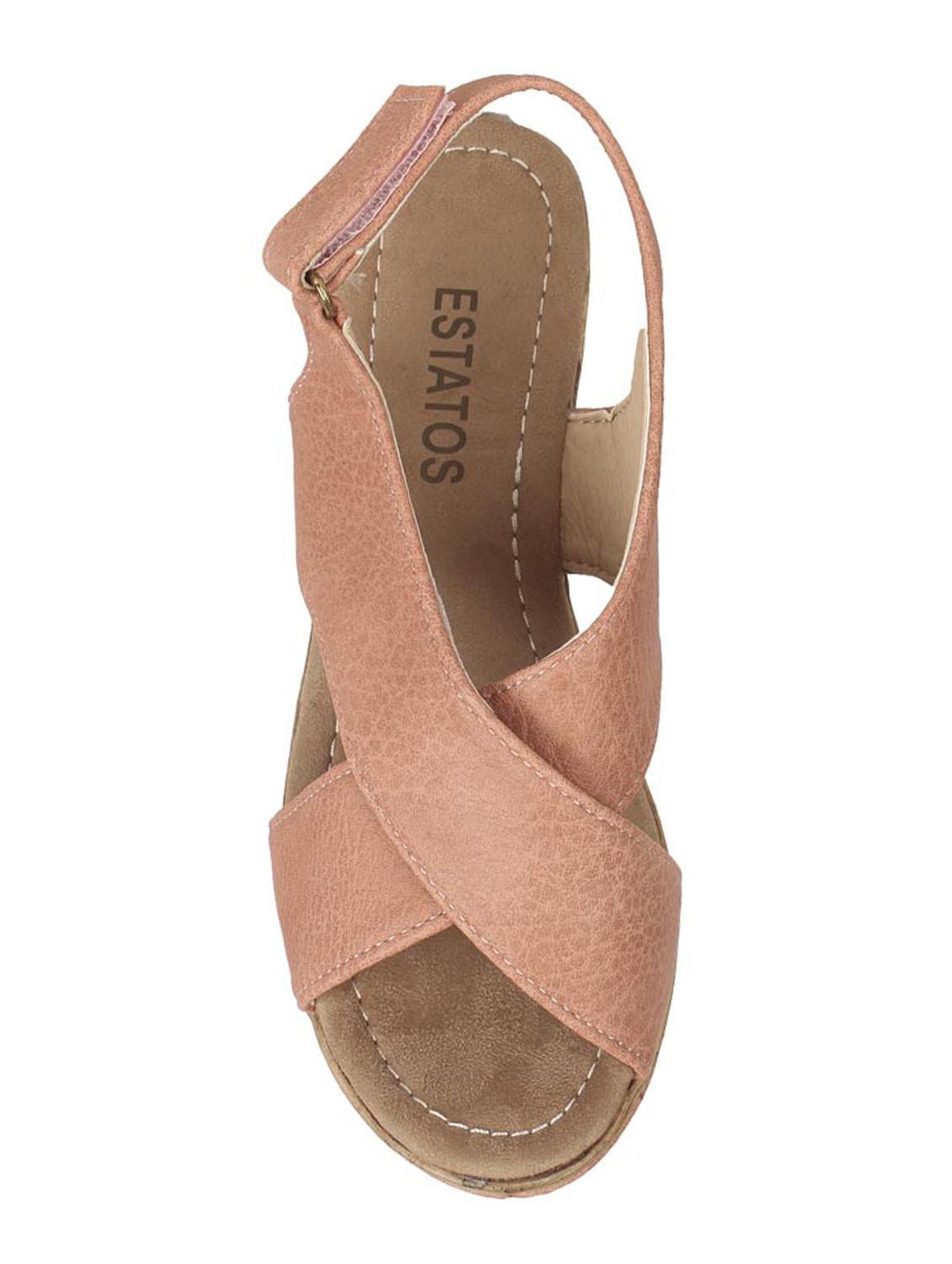 estatos pu peach coloured cross strap open toe platform wedges - 15108217 - Zoom Image - 3