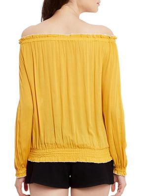 solid yellow cotton blouson top - 15108579 - Standard Image - 3