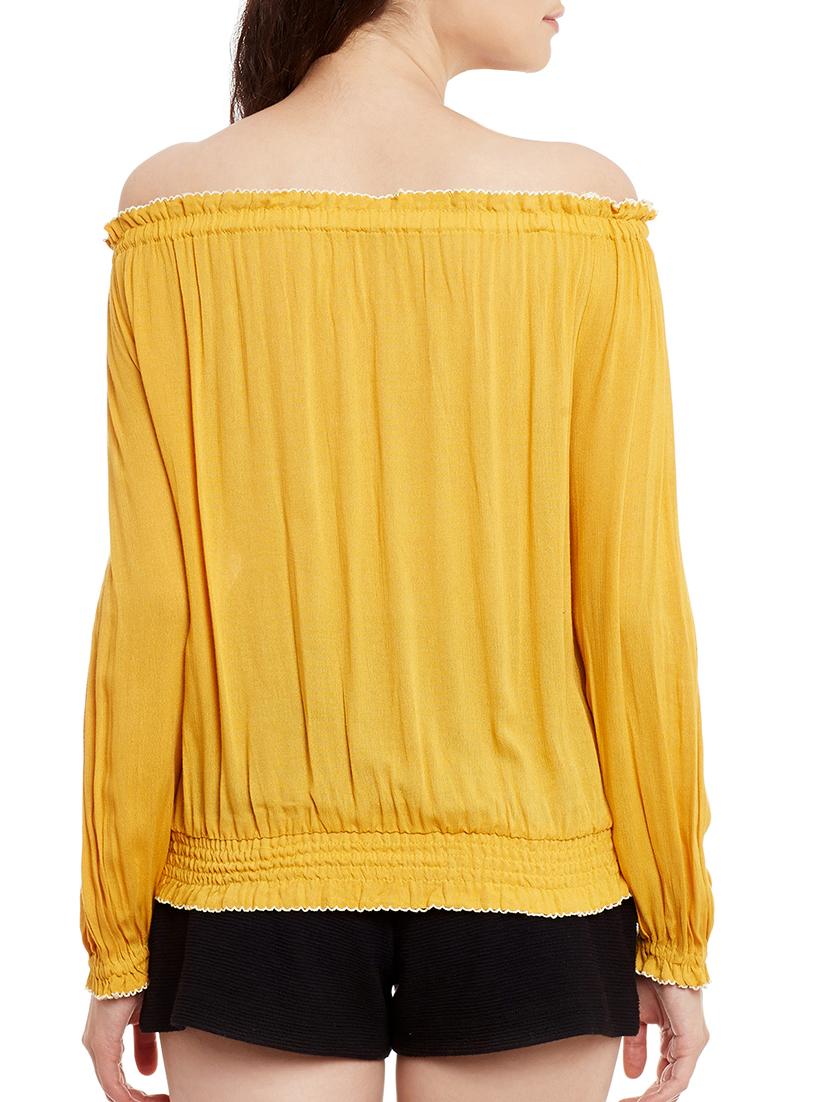solid yellow cotton blouson top - 15108579 - Zoom Image - 3