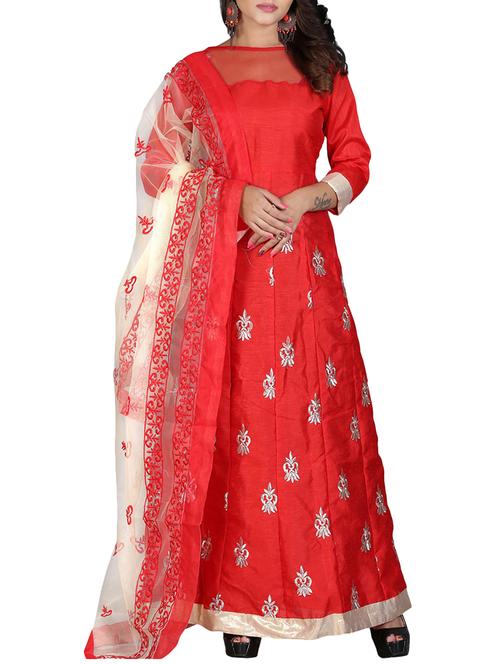 Embroidered semi-stitched anarkali suit - 15110179 - Standard Image - 1