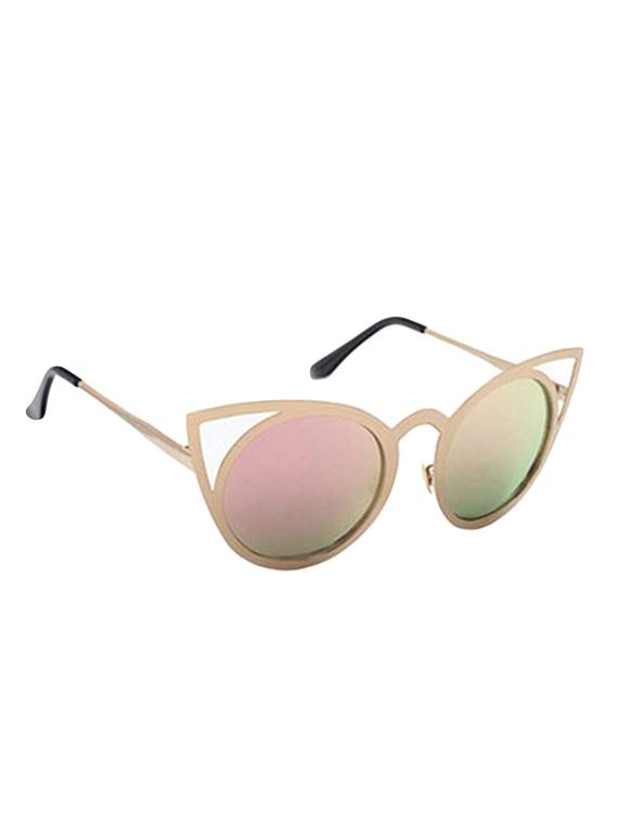 Women Cat Eye Metal Cut-Out Fashion Frame Round Sun-Glasses With Mirror Flash Lens - 15110916 - Zoom Image - 3