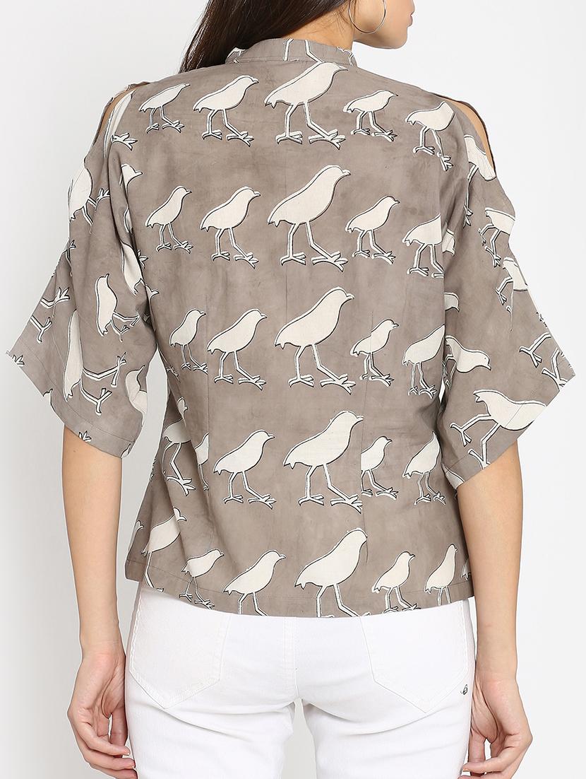 brown printed cotton top - 15111060 - Zoom Image - 3