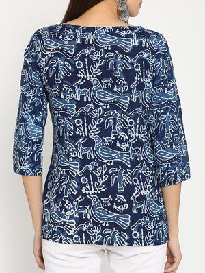 blue printed cotton top - 15111064 - Standard Image - 3