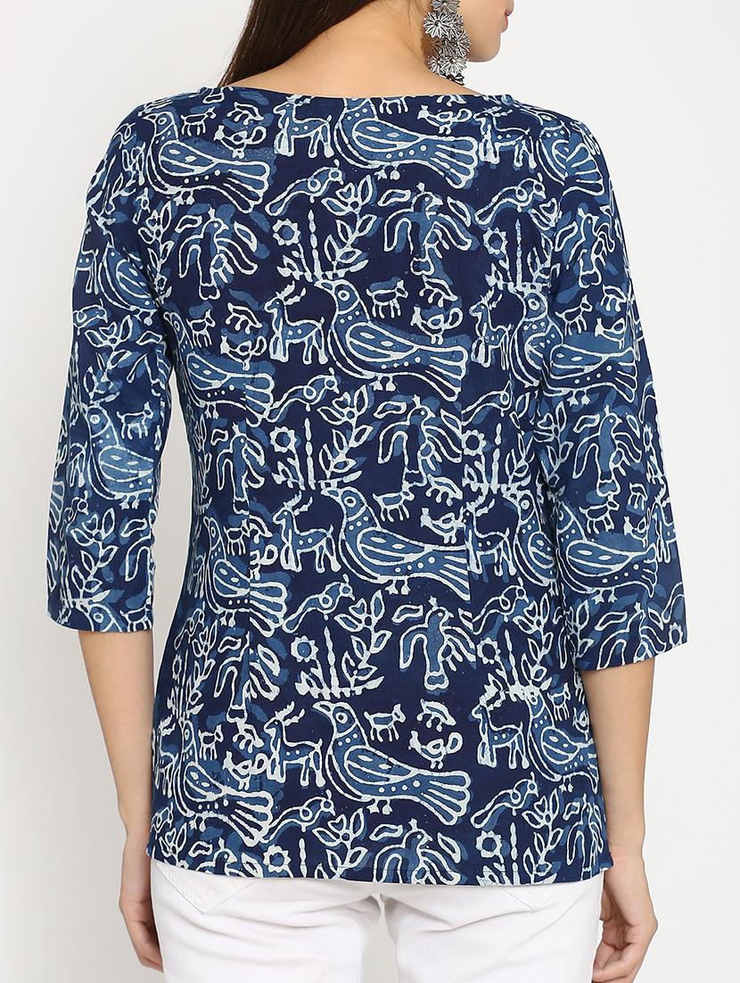 blue printed cotton top - 15111064 - Zoom Image - 3