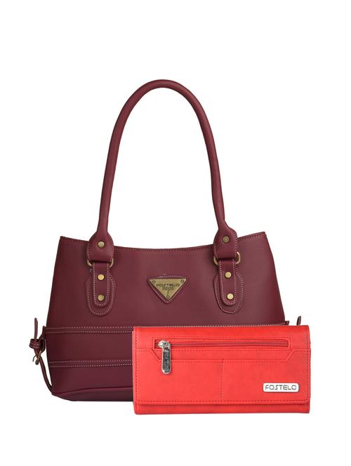 maroon leatherette (pu) combo handbag - 15112757 - Standard Image - 1