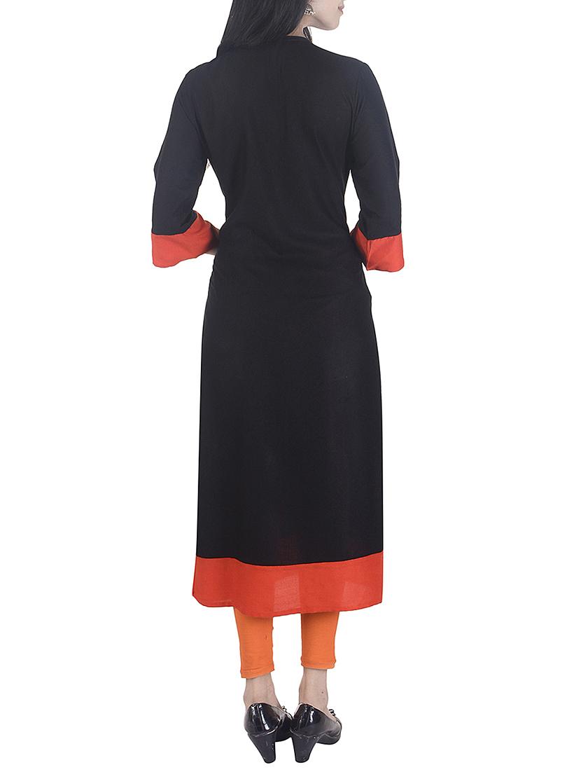 black rayon straight kurta - 15113065 - Zoom Image - 3