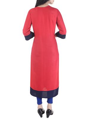 red rayon straight kurta - 15113066 - Standard Image - 3