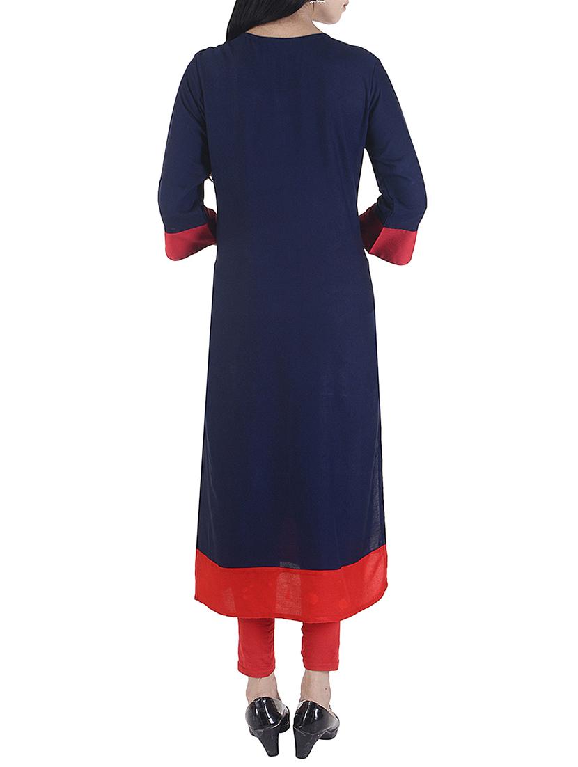 blue rayon straight kurta - 15113067 - Zoom Image - 3