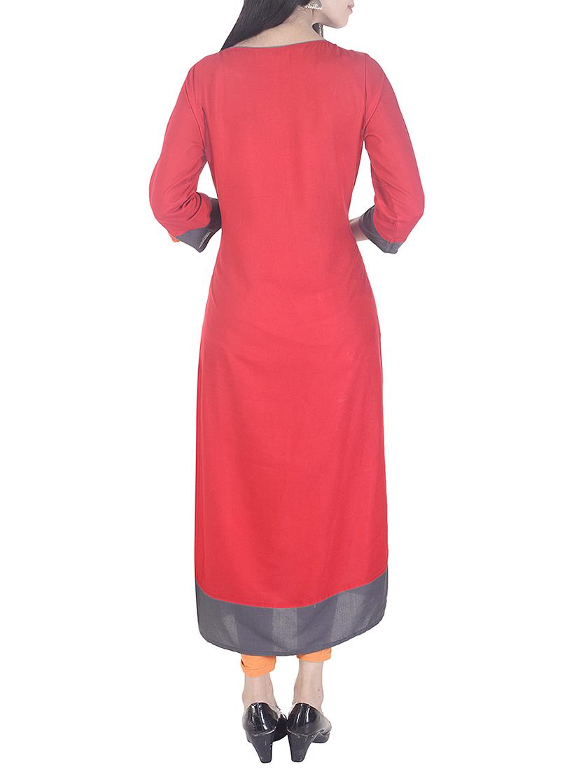 red viscose straight kurta - 15113071 - Zoom Image - 3