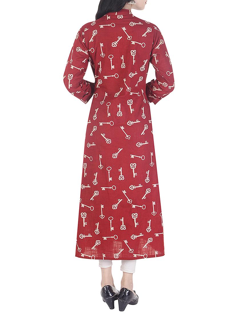 red rayon straight kurta - 15113075 - Zoom Image - 3