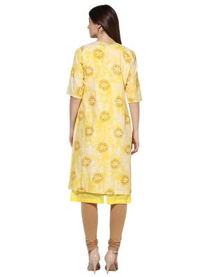yellow cotton layered kurta - 15113421 - Standard Image - 3