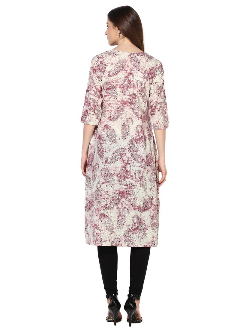 maroon cotton a-line kurta - 15113431 - Zoom Image - 3