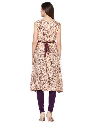 beige cotton a-line kurta - 15113432 - Standard Image - 3