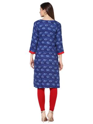 blue rayon straight kurta - 15113434 - Standard Image - 3