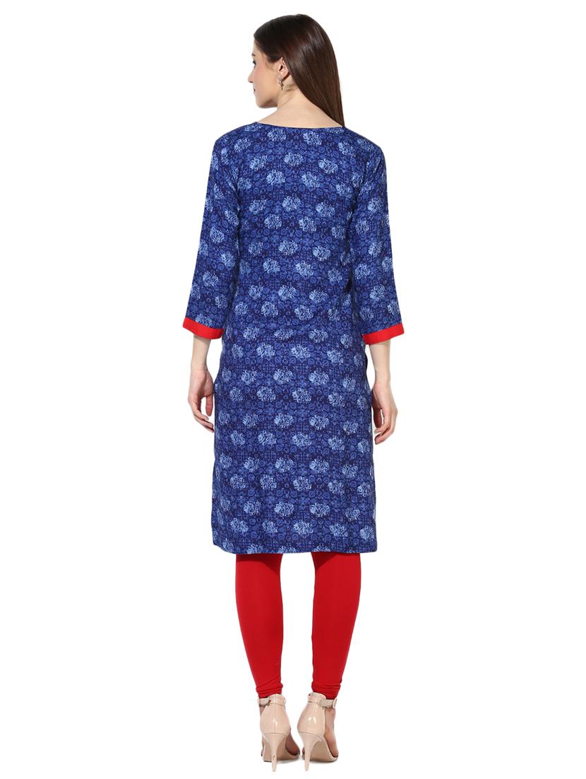 blue rayon straight kurta - 15113434 - Zoom Image - 3