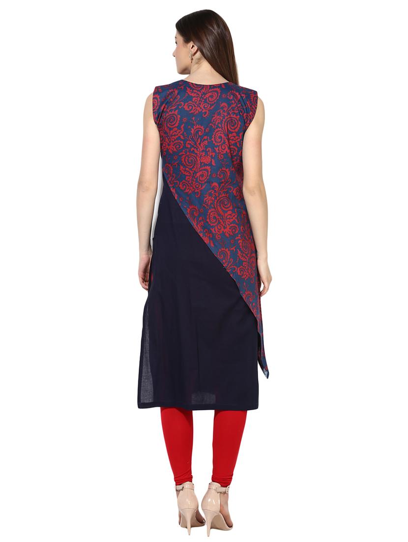 blue cotton layered kurta - 15113437 - Zoom Image - 3