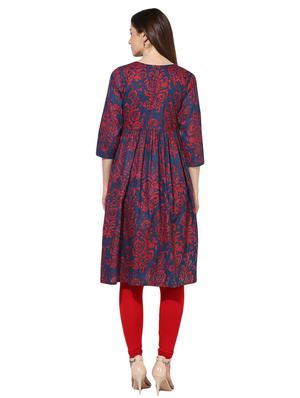 blue cotton flared kurta - 15113441 - Standard Image - 3