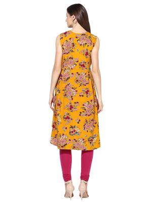 mustard crepe high low kurta - 15113442 - Standard Image - 3