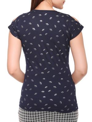 navy blue printed cotton tee - 15113483 - Standard Image - 3
