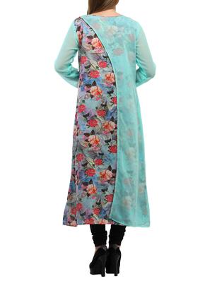 sky blue cotton blend a-line kurta - 15113691 - Standard Image - 3