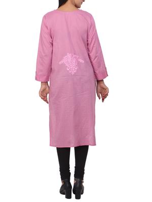 Pink cotton solid kurta - 15114847 - Standard Image - 3