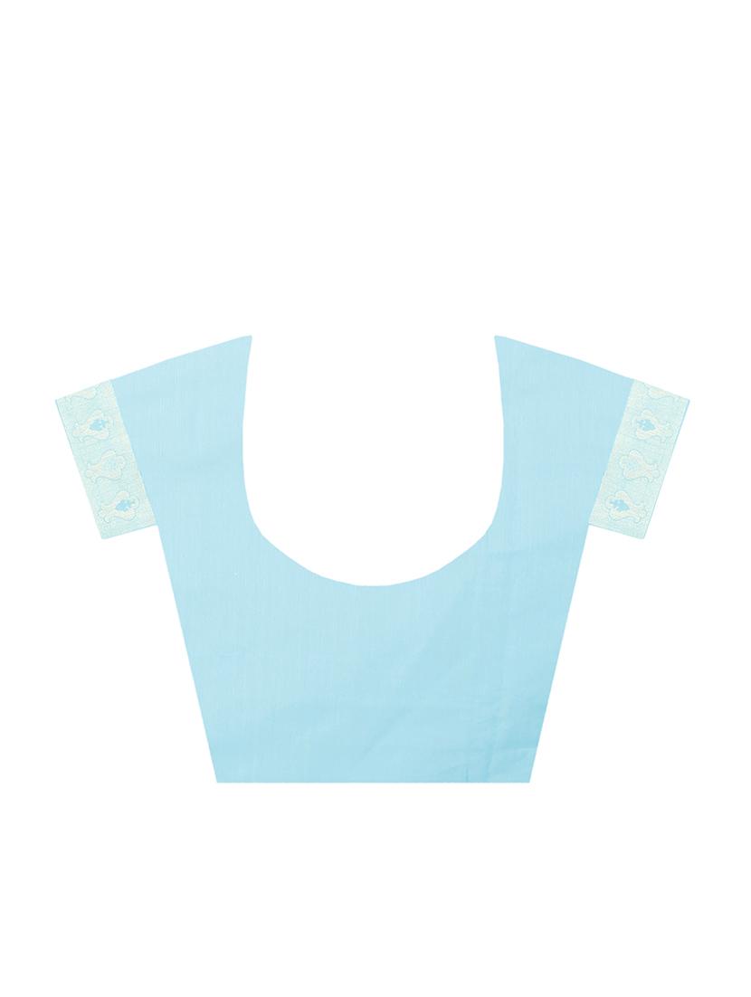sky blue woven saree with blouse - 15114884 - Zoom Image - 3